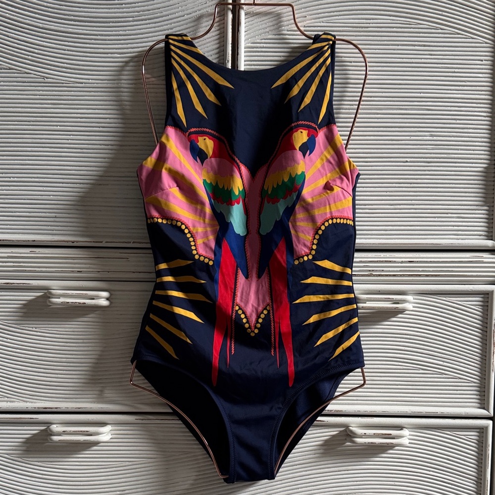 Boden Colorful Parrot Print Swimsuit
